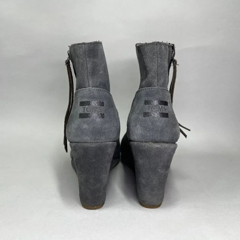 Toms Women's Size 9 Gray Suede Leather‎ Wedge Ankel Boots